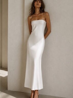 SELF-PORTRAIT Strapless Ivory Crepe Tailored Maxi Dress – NWOT – Size 8